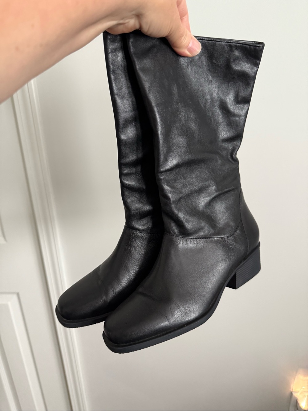 Naturalizer Black Leather Mid-Calf Boots